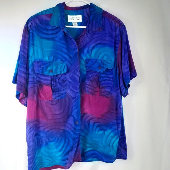 VINTAGE 80's silk ALIKI YAMANI button up blouse - Picture 3 of 7
